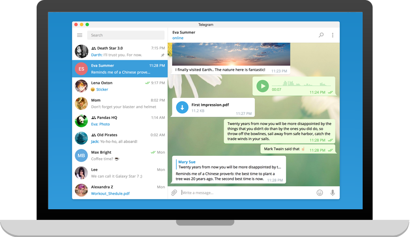 Telegram Desktop Windows — папки чатов и активный диалог